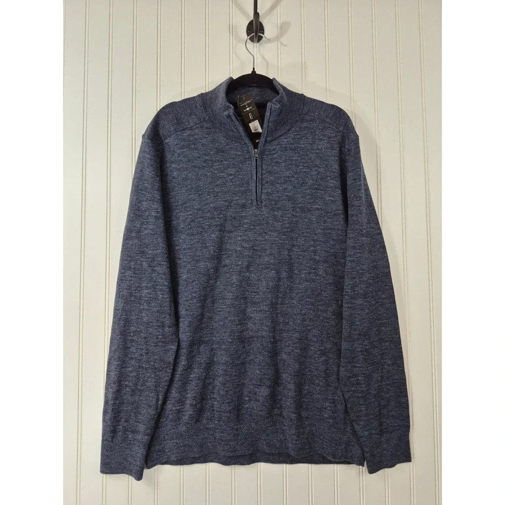 NEW Banana Republic Mens Navy Blue Marl 1/4 Zip Cotton Blend Sweater Large